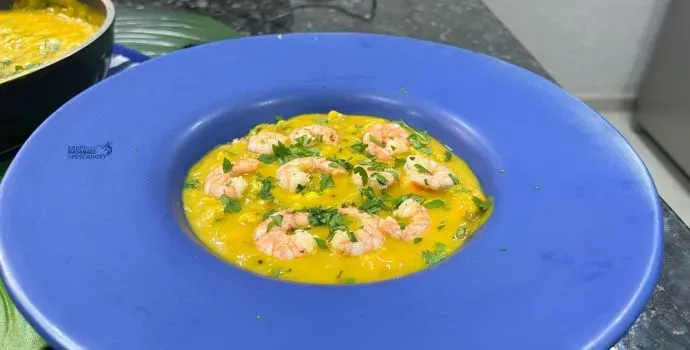 Receita de Creme de Abóbora com Camarão e Queijo Camembert